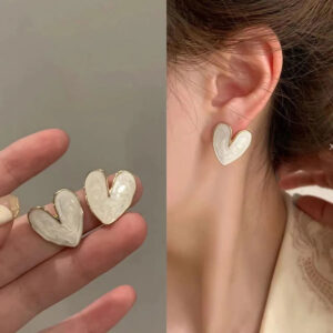 Korean Heart Design Stud Earrings For Women & Girls