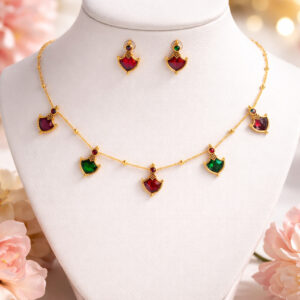 Traditional Ethnic Gold Plated Multicolor Stone Necklace & Earrings Set for Women & Girls