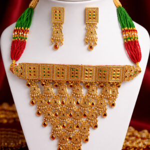 Designer Traditional Pearl Beads Necklace Set With Earrings For Women & Girls