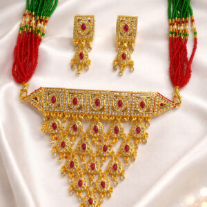 Designer Ethnic Gold Finish Choker Necklace Set for Women & Girls