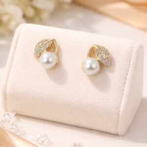 Leaf Design With Pearl Stud For Women and Girls