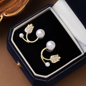 Flower Design Pearl Stud Earrings For Women & GIrls