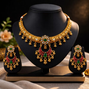 Royal Traditional Gold Finish Necklace Set with Earrings For Women & Girls