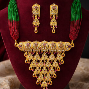 Royal Kundan Beaded Necklace Set With Earrings for Women & Girls