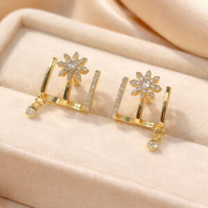Floral Crystal Square Designer Earrings For Women & Girls