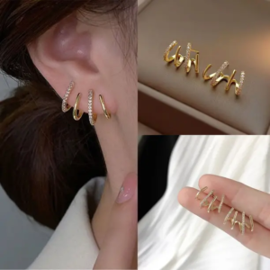 Golden Ripple Trio Stud Earrings For Women & Girls