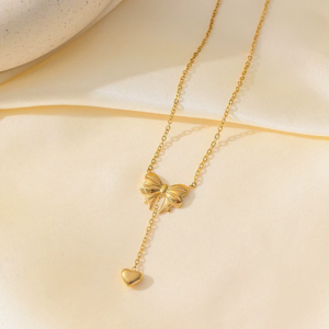 Golden Bow Design Necklace For Women And Girls