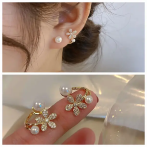 Flower Design Pearl Stud Earrings For Women & Girls