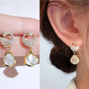 Golden Pearl Loop Earrings For Women & Girls