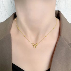 Golden Bow Design Necklace For Women And Girls