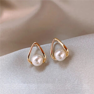 Golden Stud With White Pearl Earrings For Women & Girls