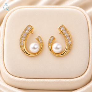 Elegant Pearl Curve Studs Earrings For Women & Girls
