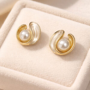 Modern Pearl Stud Earrings with Glossy Gold Finish For Women and Girls Alloy Stud Earring