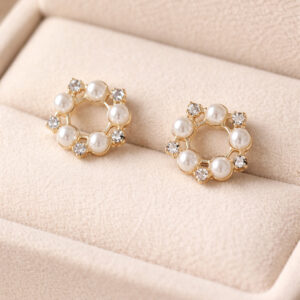 Round Pearl Stud Earrings For Women and Girls Alloy Stud Earring