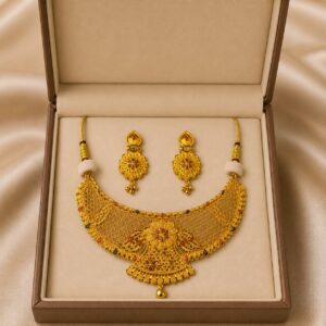 Traditional Gold-Plated Floral Necklace Set For Women and Girls