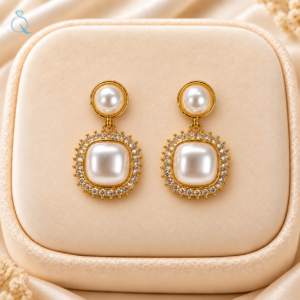 Elegant Pearl & Crystal Drop Earrings for Women and Girls