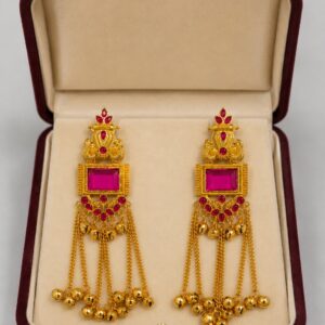 Traditional Pink Gold Plated Long Chain Jhumka Earrings for Women and Girls