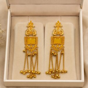 Traditional Yellow Gold Plated Long Chain Jhumka Earrings for Women and Girls