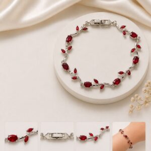 Silver Finish Red Crystal Bracelet for Women and Girls