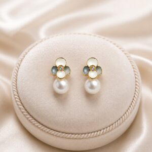 Flower With Pearl Stud Earrings For Women and Girls