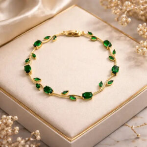 Golden Finish Green Crystal Bracelet for Women and Girls