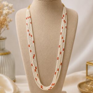 Red Pearl Multi-Layer Bead Necklace For Women and Girls