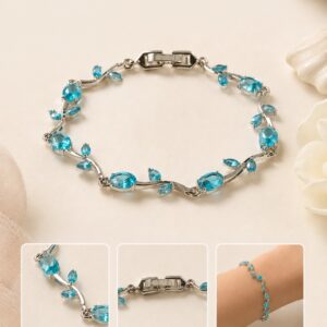 Silver Finish Sky Blue Color Crystal Bracelet for Women and Girls