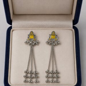 Traditional Silver Yellow Kashmiri Earrings For Women and Girls