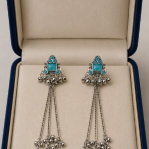 Traditional Silver Sky Blue Kashmiri Earrings For Women and Girls