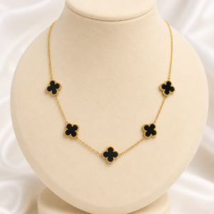 Gold Plated Black Clover Necklace for Women & Girls