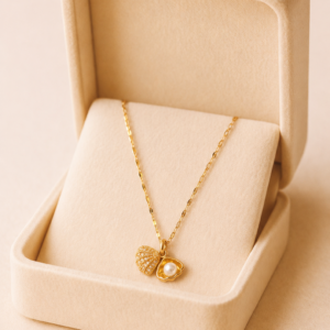 Gold Plated Shell Pearl Pendant Chain Necklace for Women and Girls