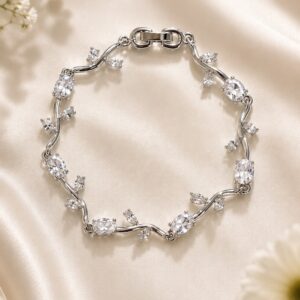 Silver Finish White Crystal Bracelet for Women and Girls
