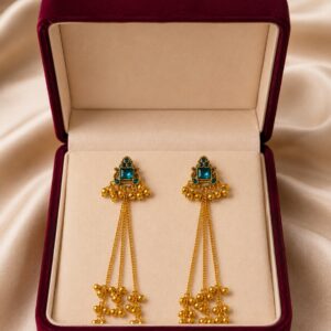 Traditional Blue Gold Plated Long Jhumka Earrings For Women and Girls