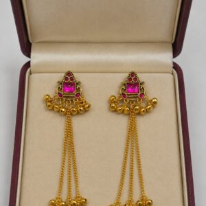 Traditional Pink Gold Plated Long Jhumka Earrings For Women and Girls