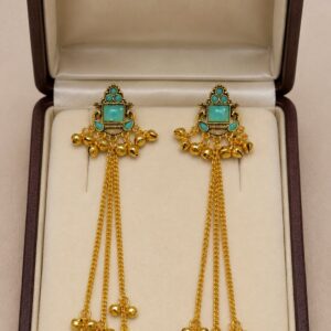 Traditional Sky Blue Gold Plated Long Jhumka Earrings For Women and Girls