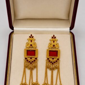 Traditional Maroon Gold Plated Long Chain Jhumka Earrings for Women and Girls
