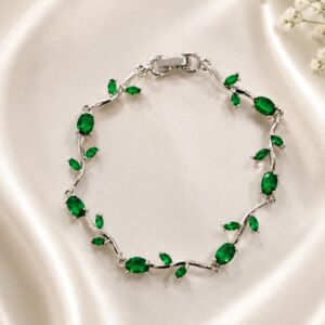 Silver Finish Green Crystal Bracelet for Women and Girls