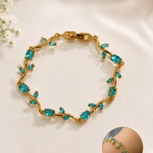 Gold Finish Sky Blue Crystal Bracelet for Women and Girls