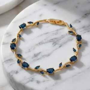 Golden Finish Dark Blue Crystal Bracelet for Women and Girls
