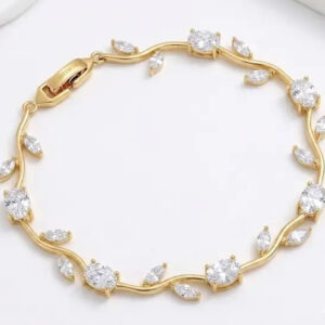 Golden Finish White Crystal Bracelet for Women and Girls
