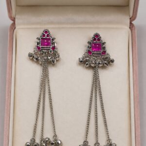 Traditional Silver Pink Kashmiri Earrings For Women and Girls