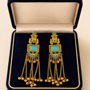 Traditional Sky Blue Gold Plated Long Chain Jhumka Earrings for Women and Girls