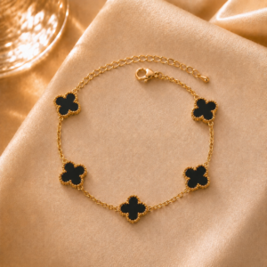 Gold Plated Black Clover Bracelet for Women & Girls
