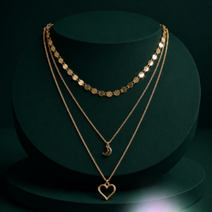 Rose Gold-Tone Heart & Moon Pendant Necklace for Women and Girls