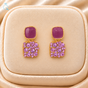 Square Purple Earrings For Women and Girls