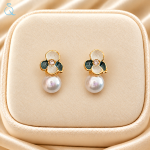 Flower With Pearl Stud Earrings For Women and Girls