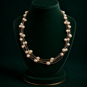 Multi-Layer Cream Pearl Beaded Necklace for Women and Girls