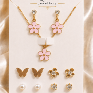 Gold-Tone Flower Design Combo Necklace With Stud Earrings For Women and Girls