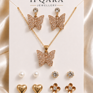 Gold-Tone Butterfly Design Combo Necklace With Stud Earrings For Women and Girls