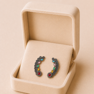 Oxidized Multicolor Stone Ear Cuff Earrings for Women and Girls